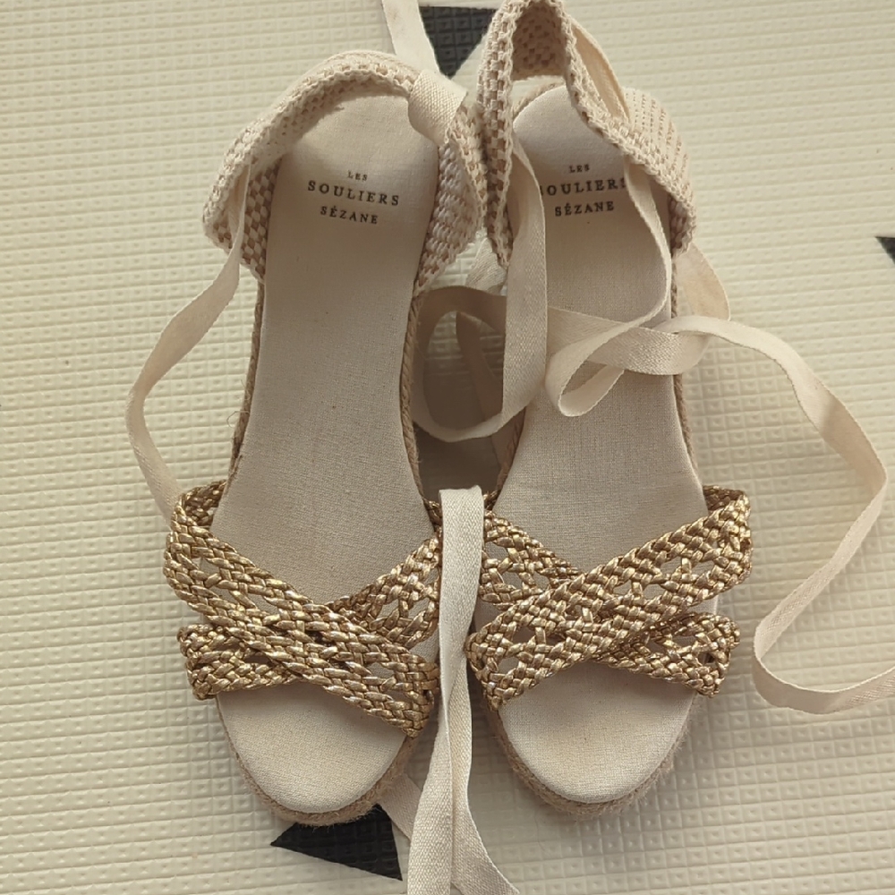 Sezane Gold and Cream Espadrilles Elegant Comfort
